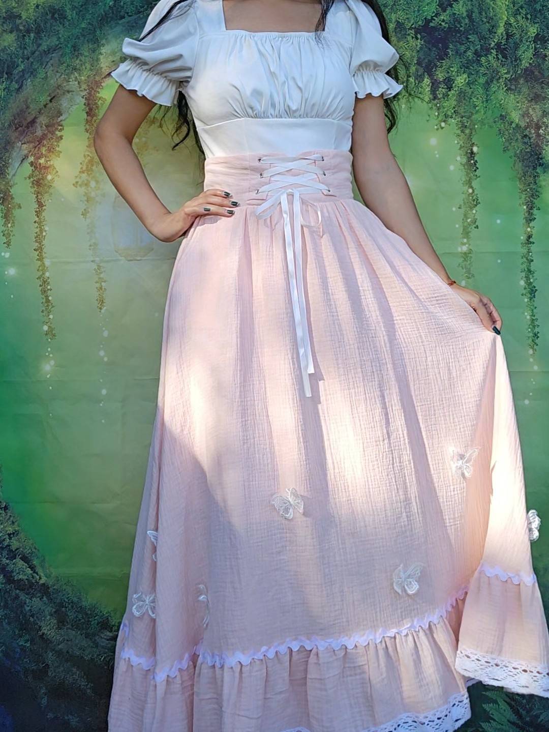 Pink Cottagecore Butterfly Skirt