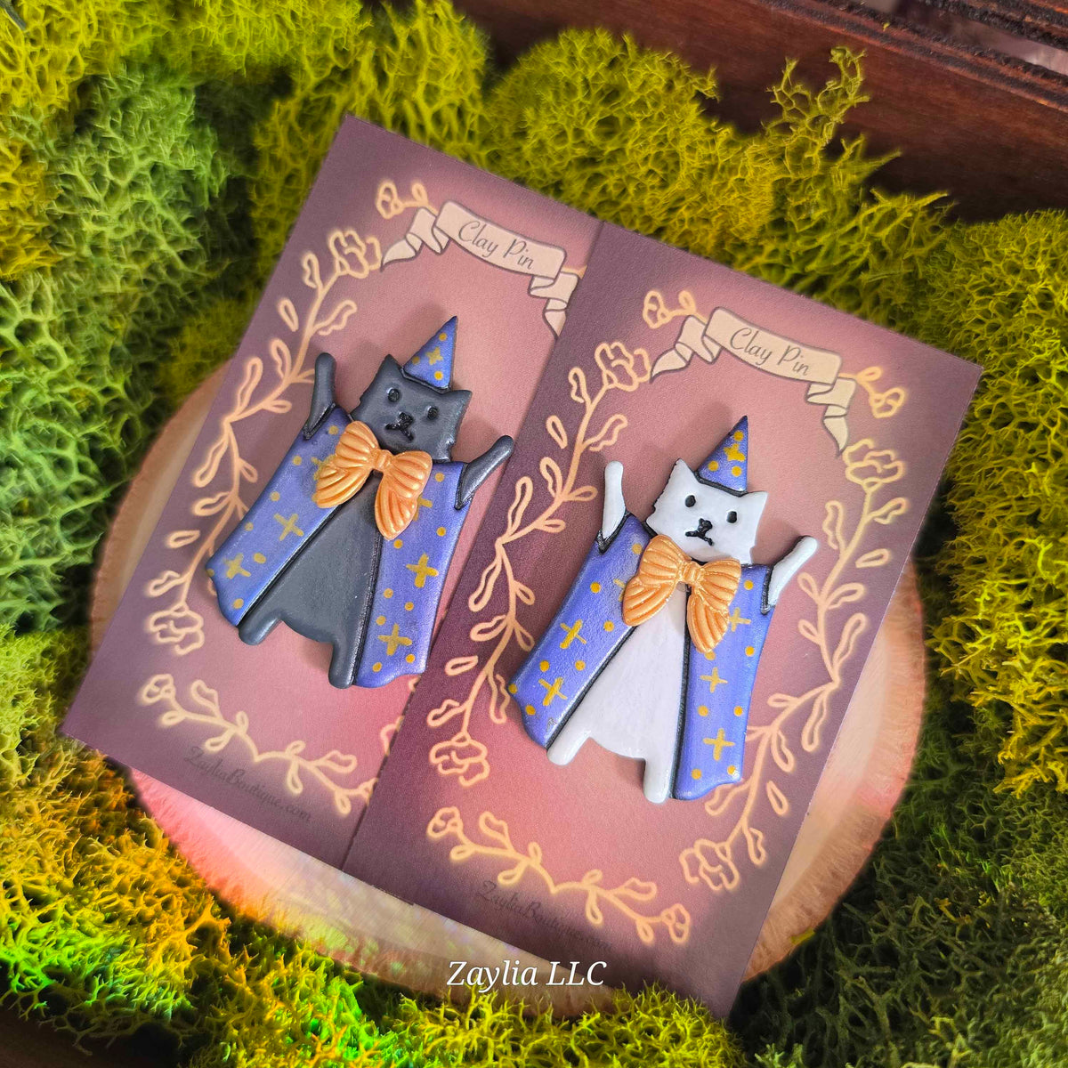 Whimsical Wizard Cat Handmade Clay Pin