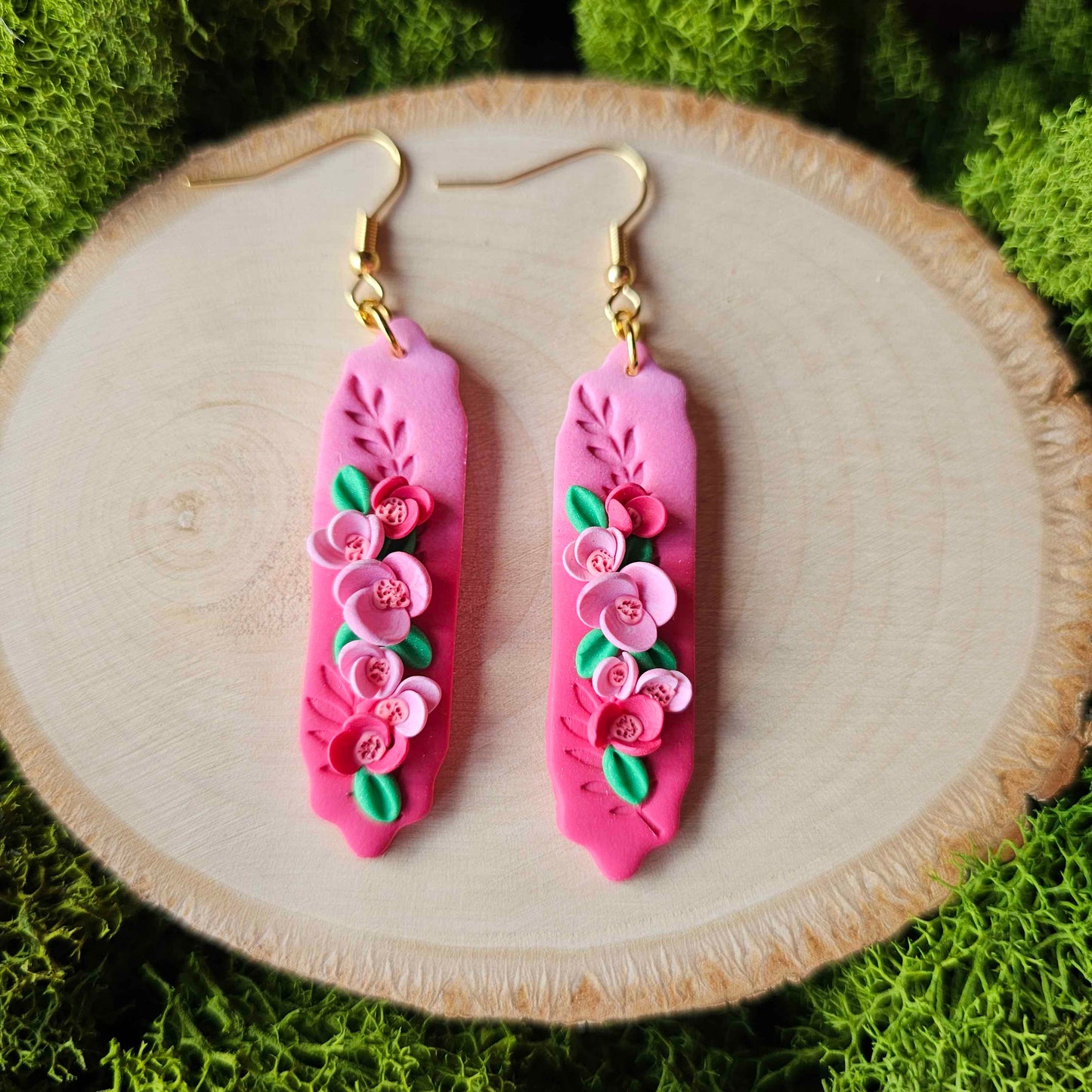 Pink Floral Clay Earrings