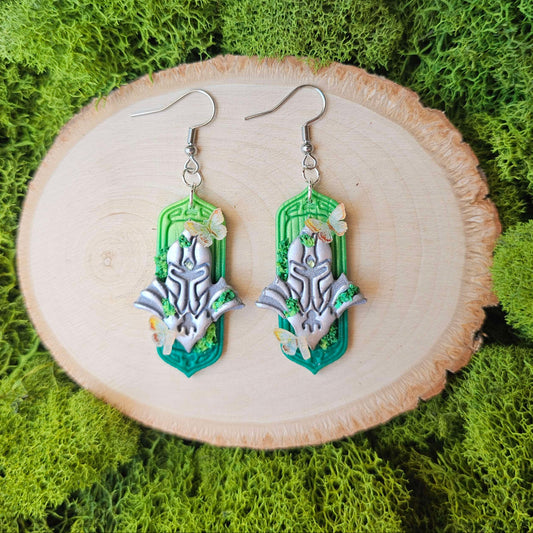 Forest-Dwelling Silver Knight Handmade Clay Earrings