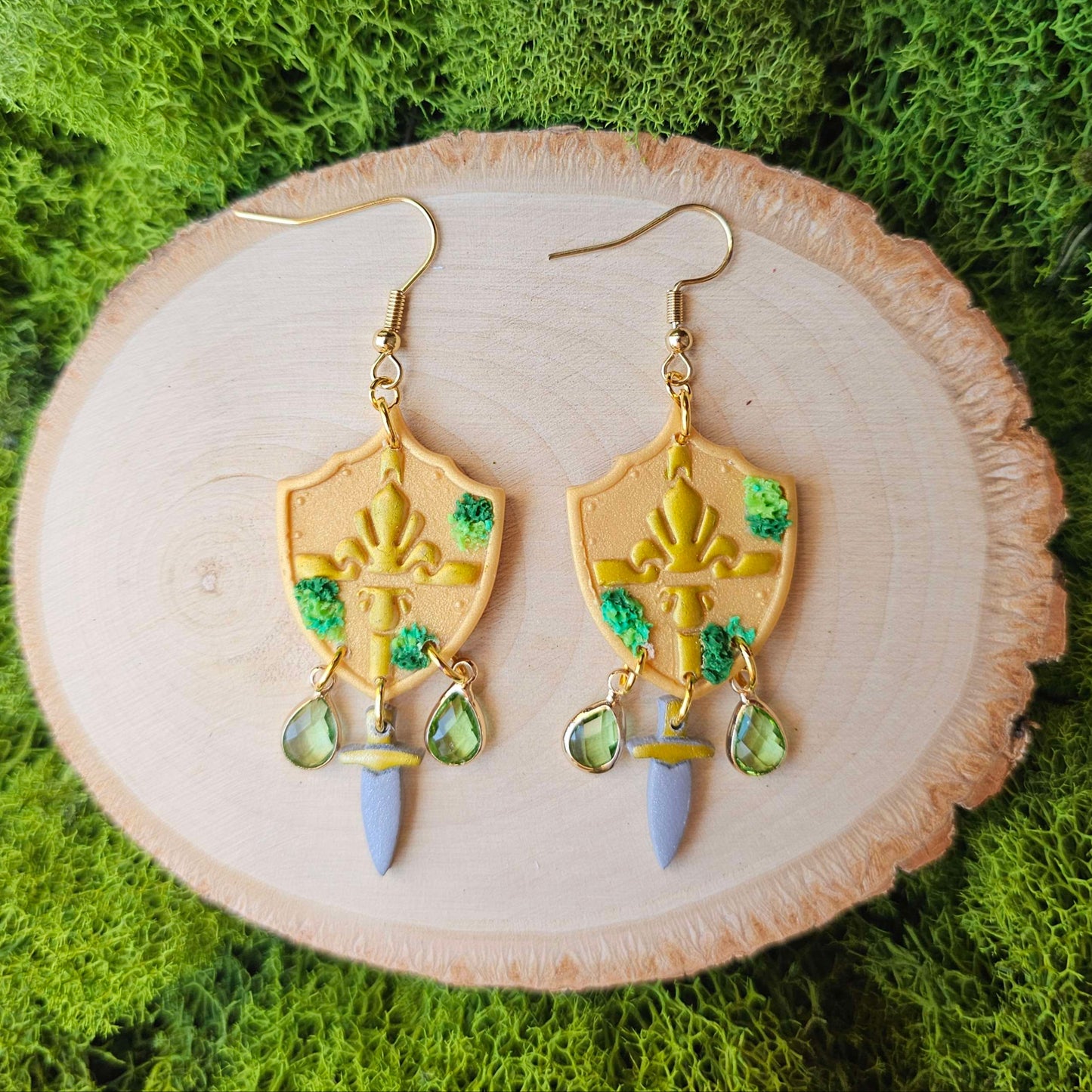 Forest-Dwelling Golden Shield Handmade Clay Earrings