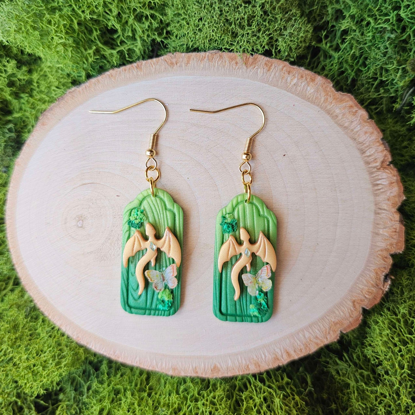Forest-Dwelling Golden Dragon Handmade Clay Earrings