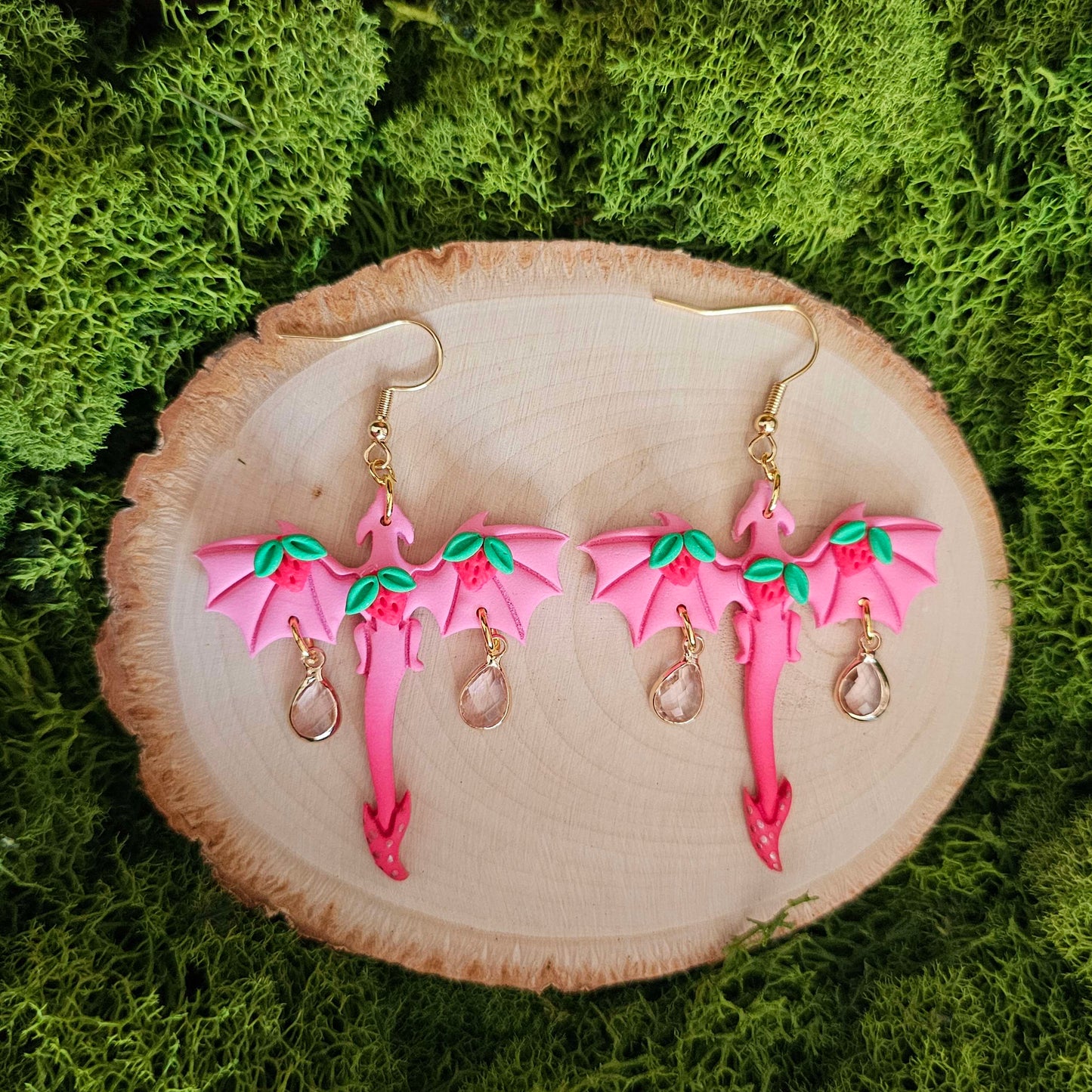 Strawberry Dragon Handmade Clay Earrings