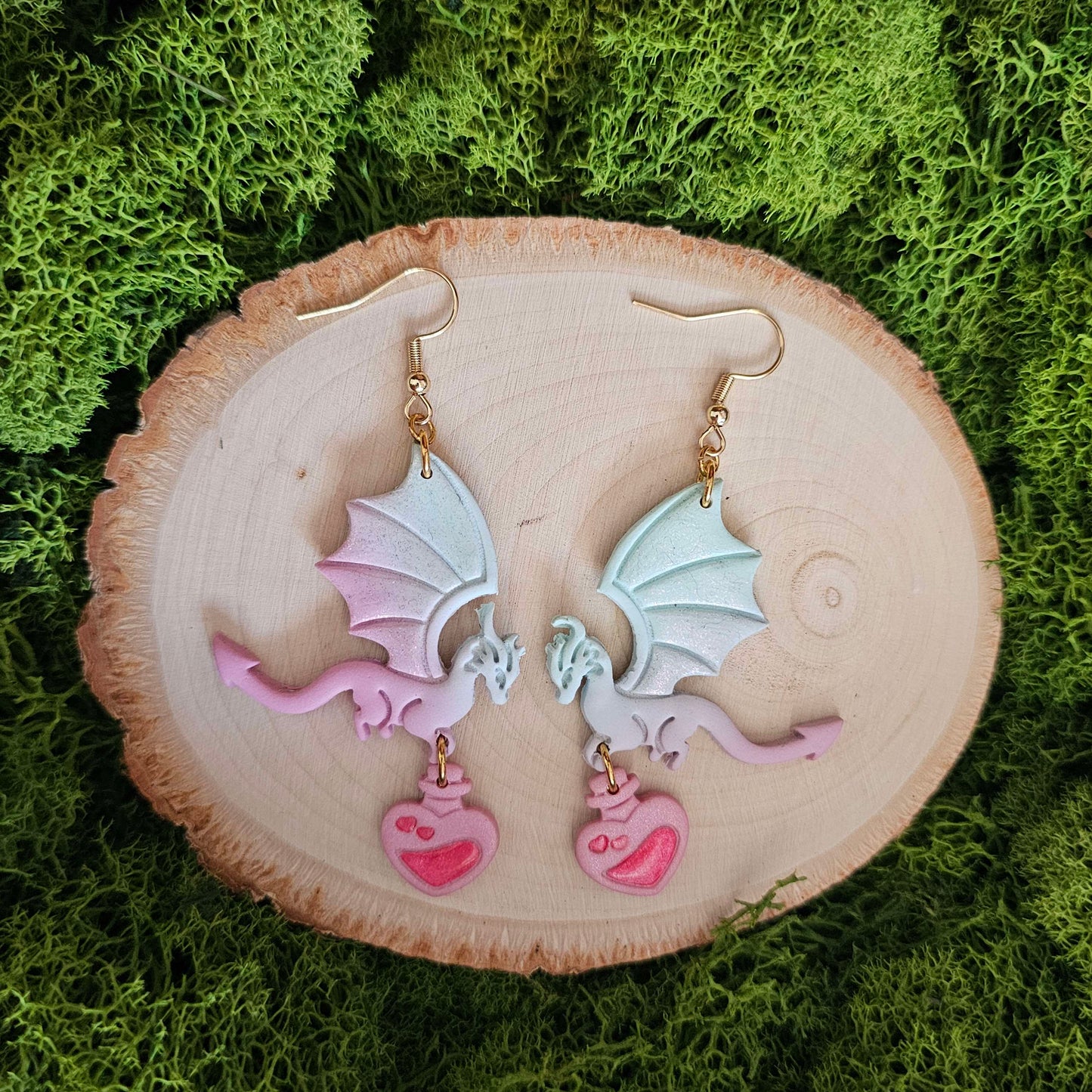 Pastel Dragon with Love Potion Clay Earrings