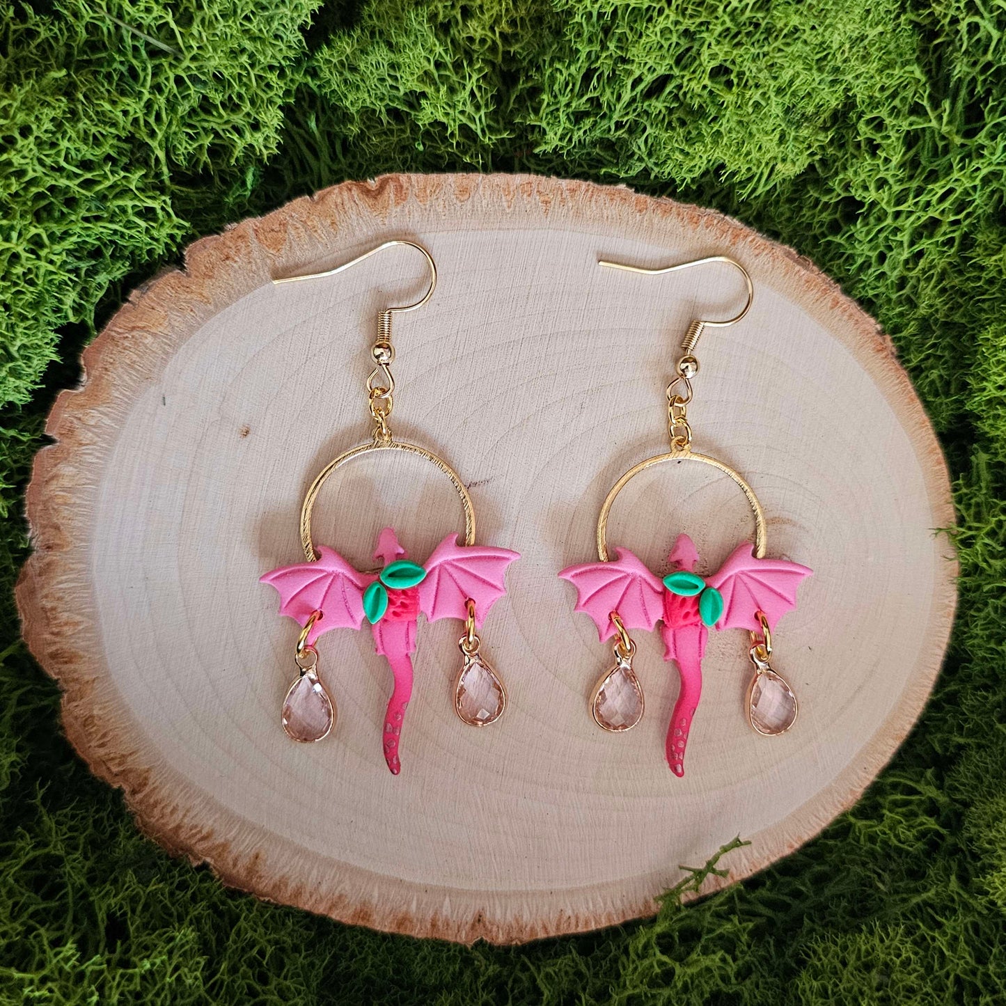 Strawberry Dragon Handmade Clay Earrings