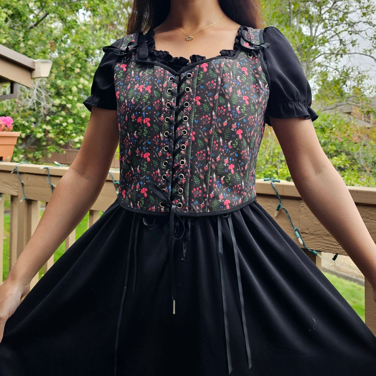 Amorella Corset Top – Witchcore & Cottagecore Corset in 100% Cotton, Sizes S–5XL