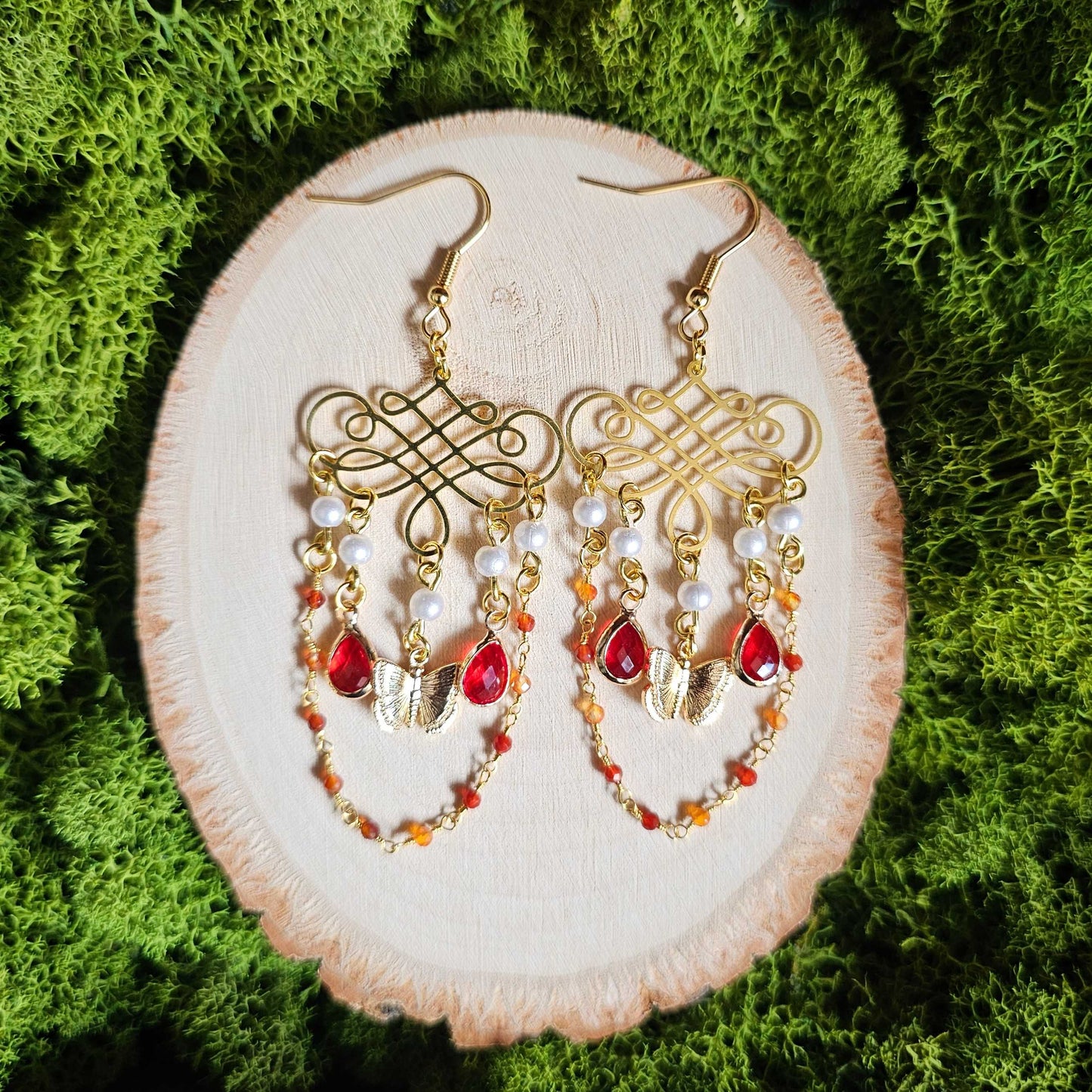 Vintage Style Art Nouveau Limited Edition Carnelian Gold Earrings