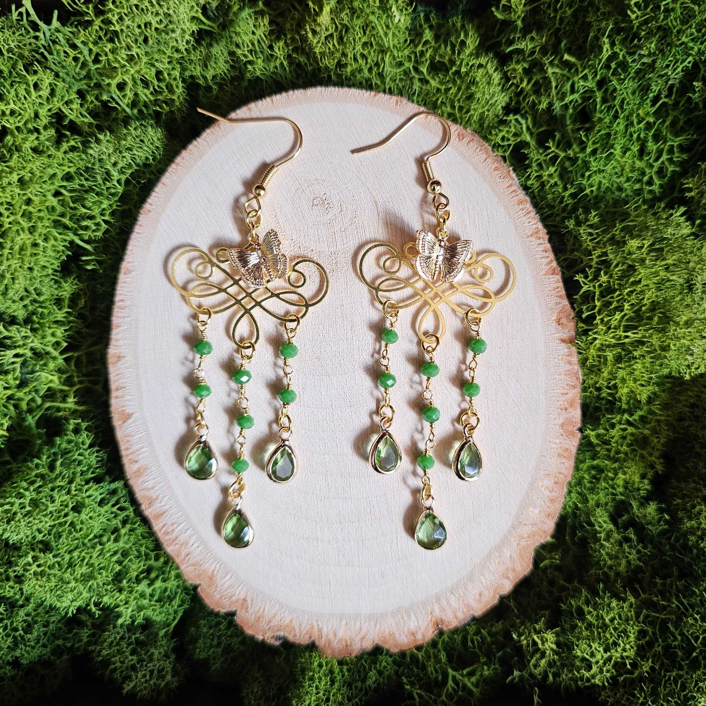 Vintage Style Art Nouveau Limited Edition Green Chrysoprase Gold Earrings