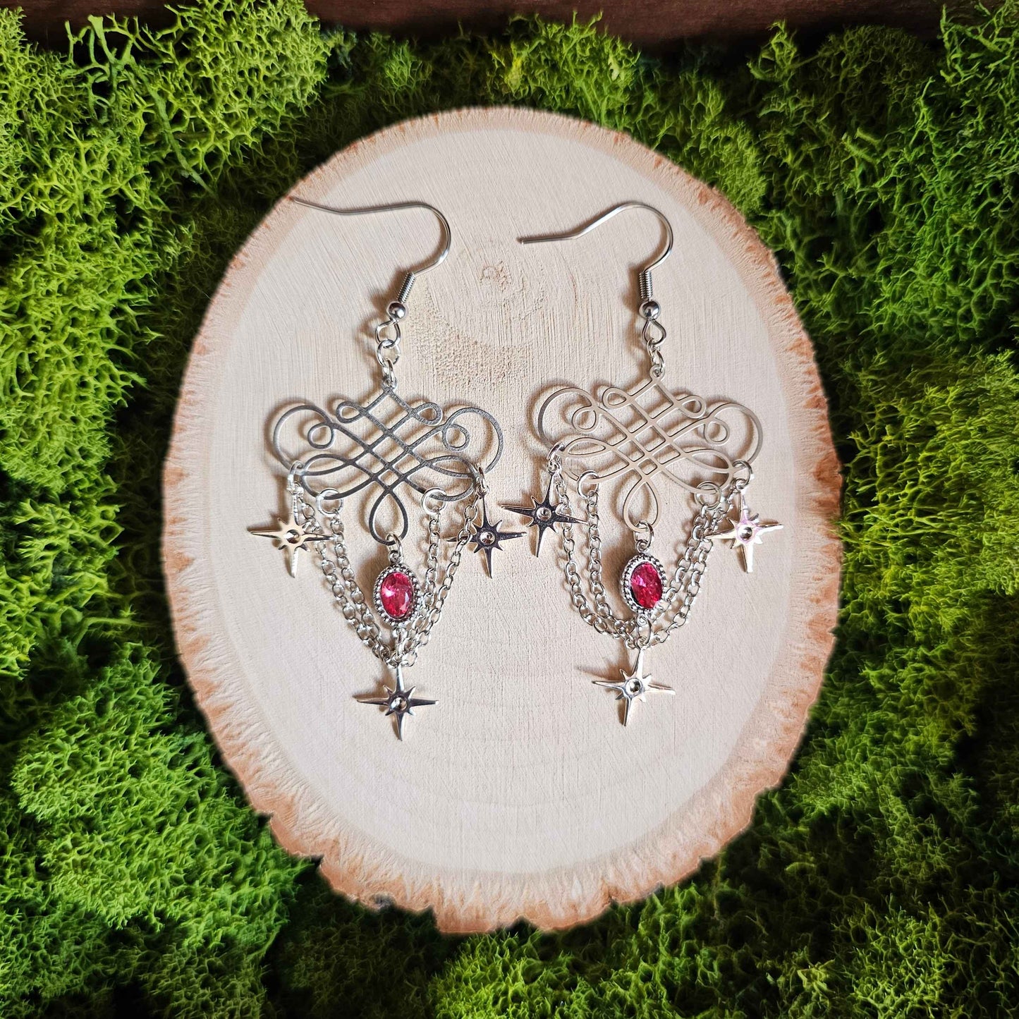 Art Nouveau Limited Edition Red Gem Silver Earrings