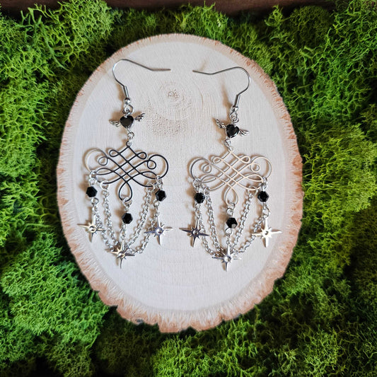 Art Nouveau Limited Edition Black Crystal Silver Earrings