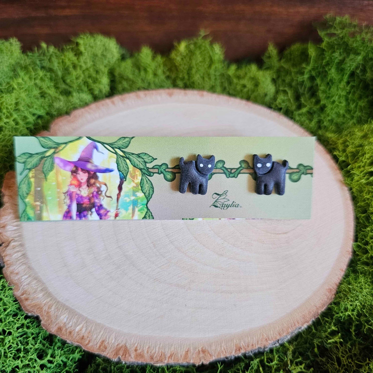 Black Cat Stud Clay Earrings