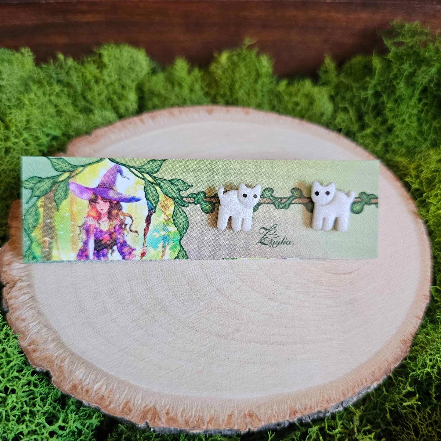 White Cat Stud Clay Earrings