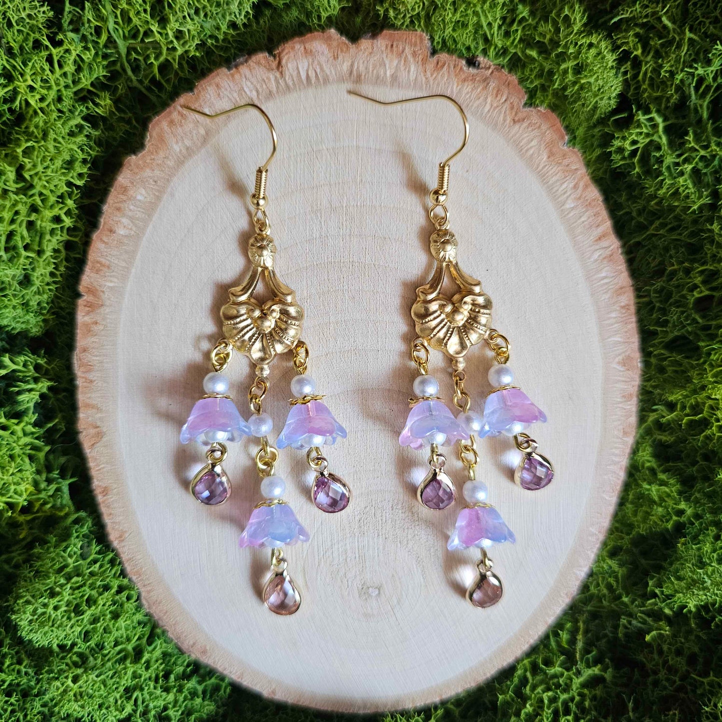 Vintage Style Art Nouveau Limited Edition Flower Beaded Gold Earrings