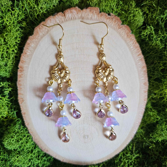 Vintage Style Art Nouveau Limited Edition Flower Beaded Gold Earrings