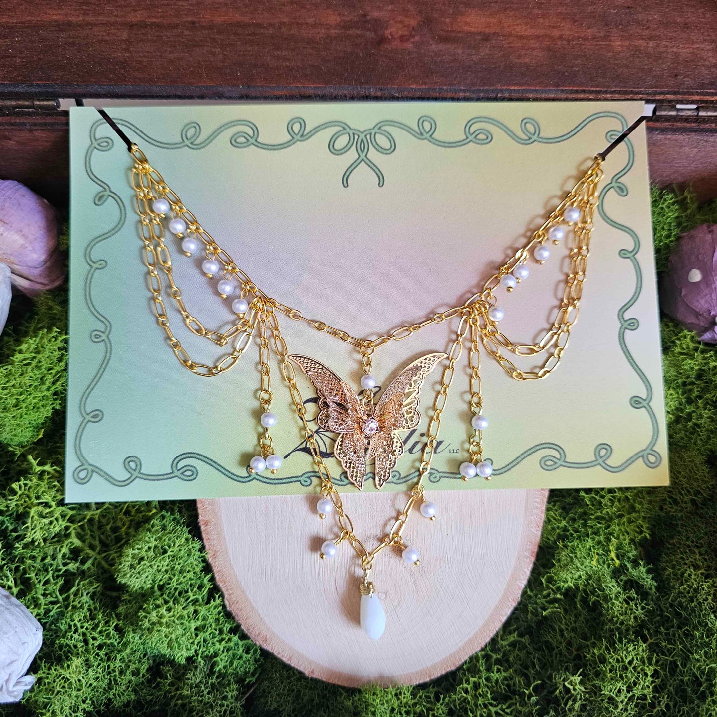Gold Butterfly Choker Beaded Necklace