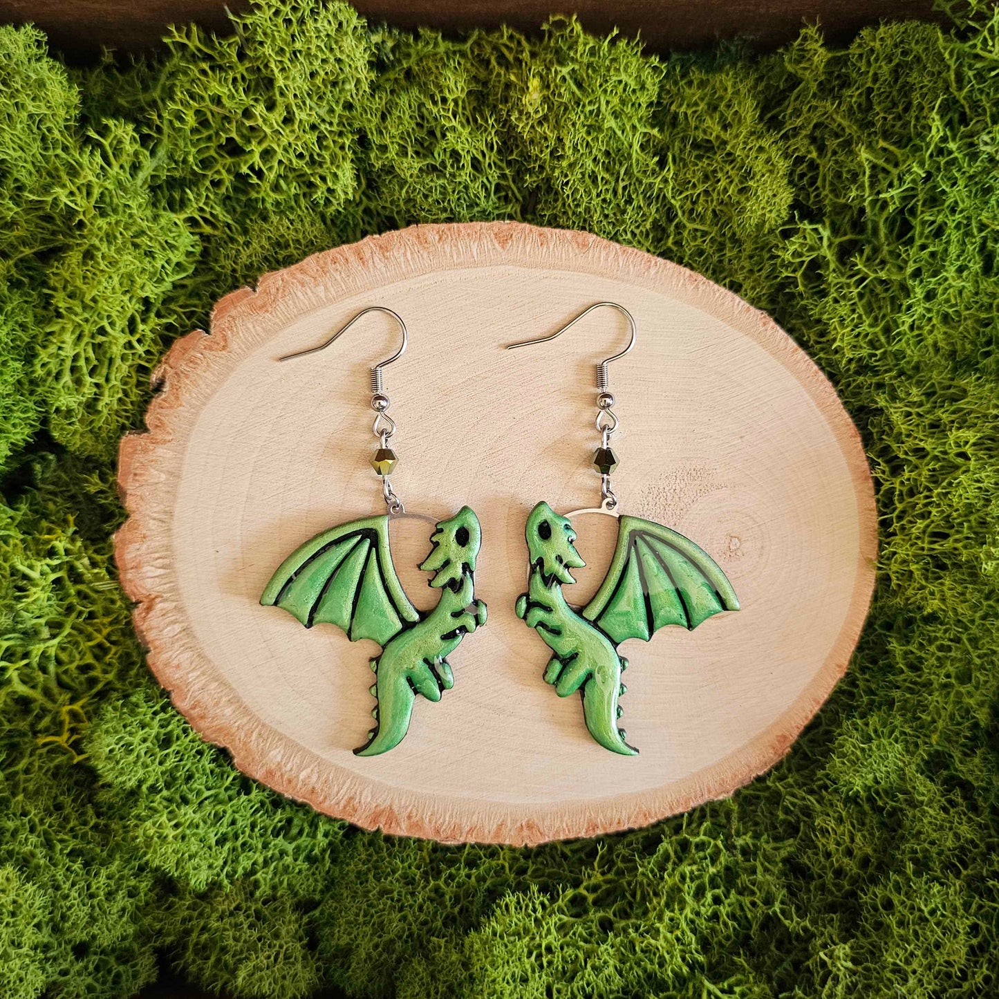 Green Dragon Handmade Clay Earrings