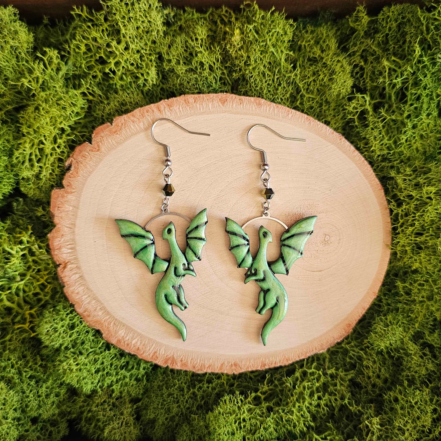 Green Dragon Handmade Clay Earrings