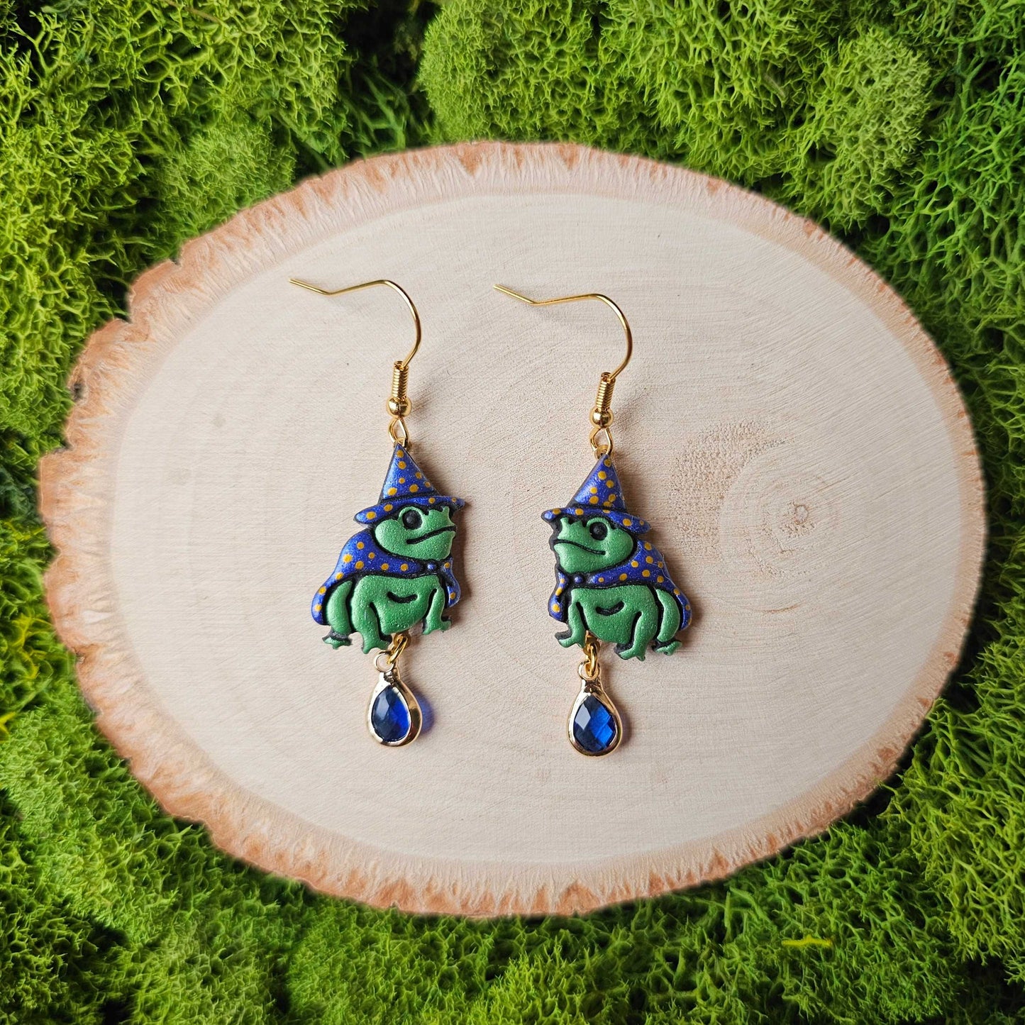 Wizard Frog and Wizard Cat Handmade Clay Earrings