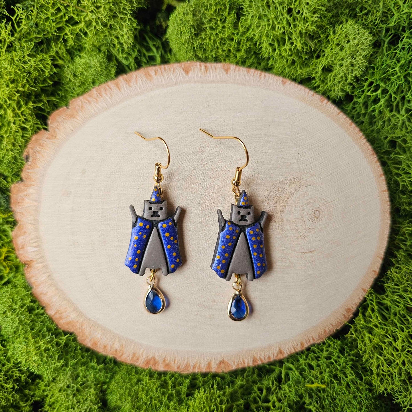 Wizard Frog and Wizard Cat Handmade Clay Earrings