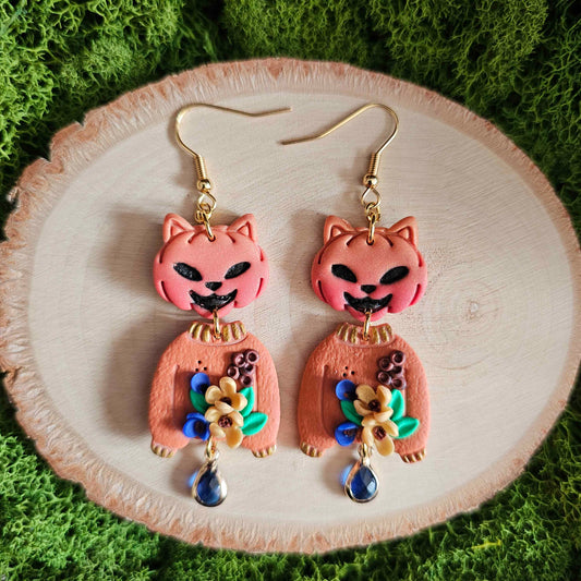 Pumpkin Girl Floral Handmade Clay Earrings