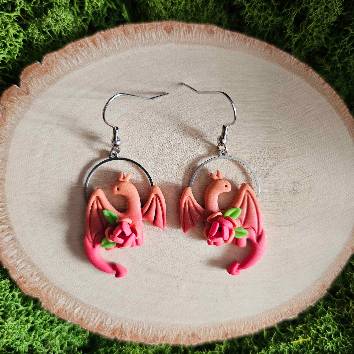 Autumn Inspired Floral Dragon Handmade Clay Earrings