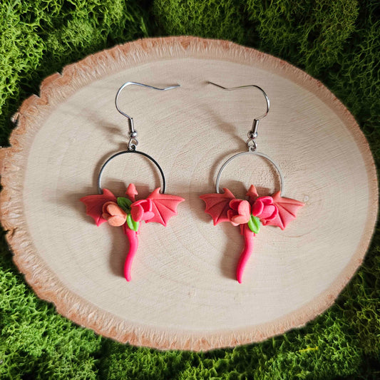 Autumn Inspired Floral Dragon Handmade Clay Earrings