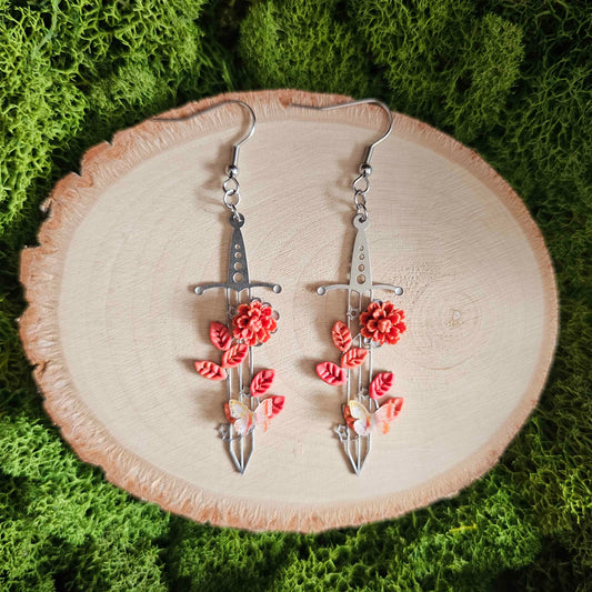 Autumn Floral Sword Handmade Clay Earrings