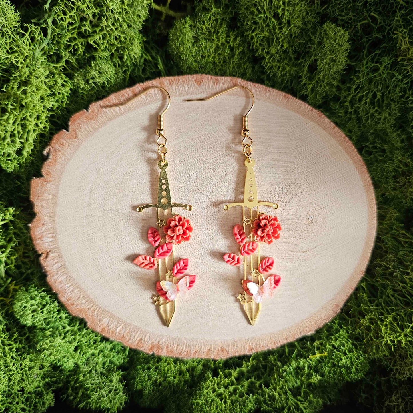Autumn Floral Sword Handmade Clay Earrings