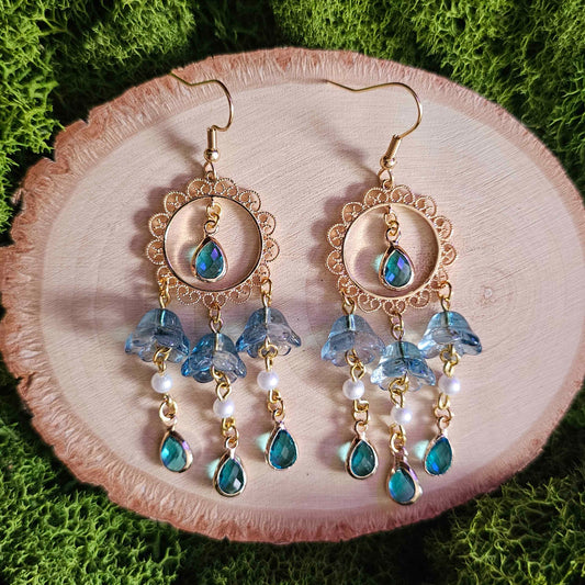 Blue Fairy Portal Floral Beaded Gold Limited Edition Earrings