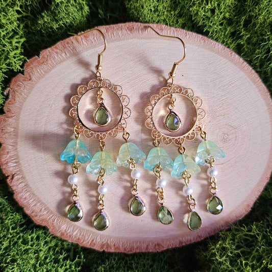Green Fairy Portal Floral Beaded Gold Limited Edition Earrings