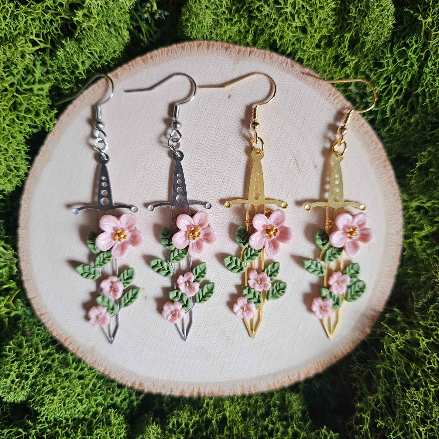 Light Pink Floral Sword Earrings