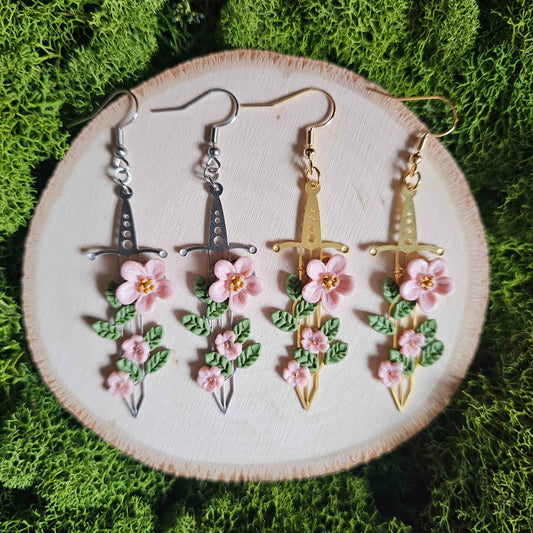 Light Pink Floral Sword Earrings