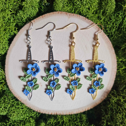 Light Blue Floral Sword Earrings