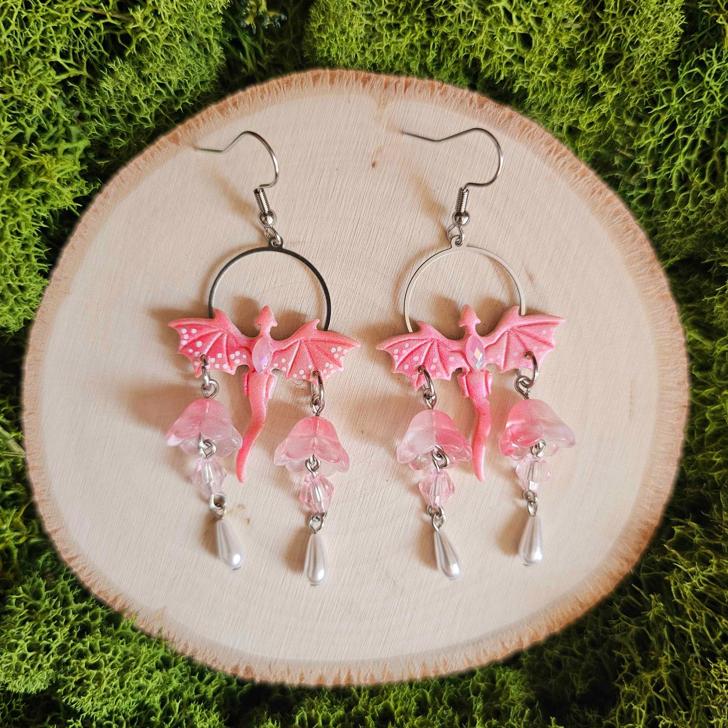 Pink Mystical Dragon Earrings