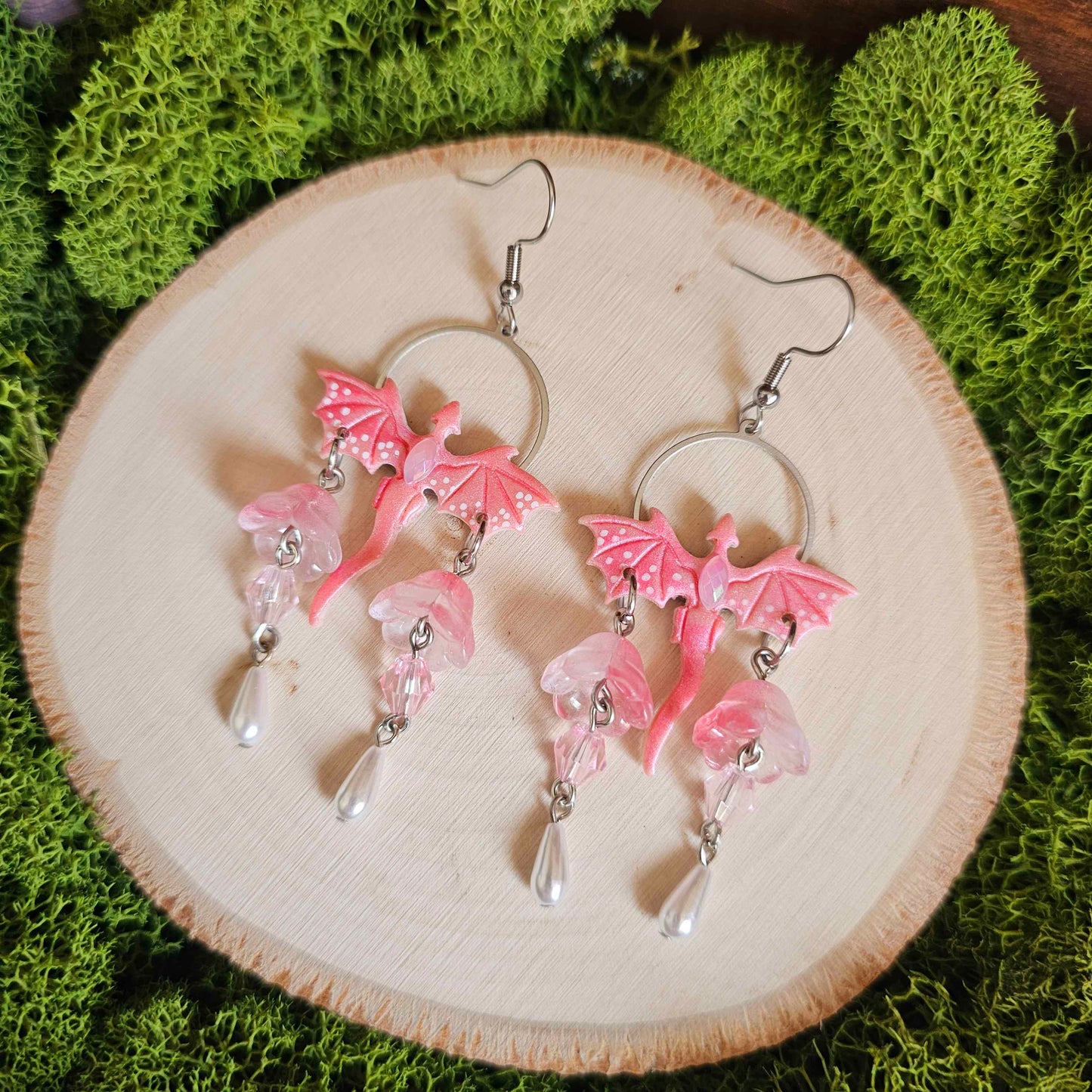 Pink Mystical Dragon Earrings