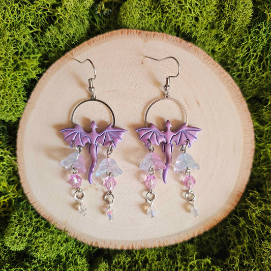 Purple Mystical Dragon Earrings