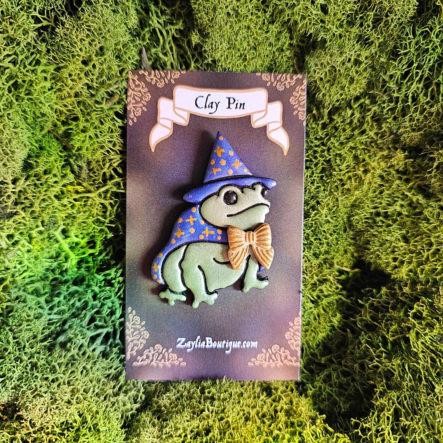 Whimsical Wizard Frog Handmade Clay Pin