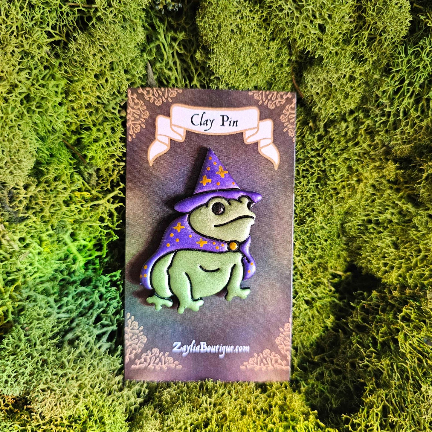 Whimsical Wizard Frog Handmade Clay Pin
