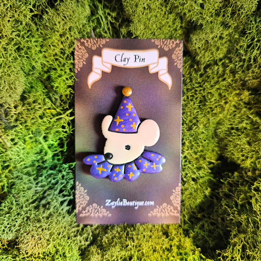 Whimsical Wizard Mouse Handmade Clay Pin