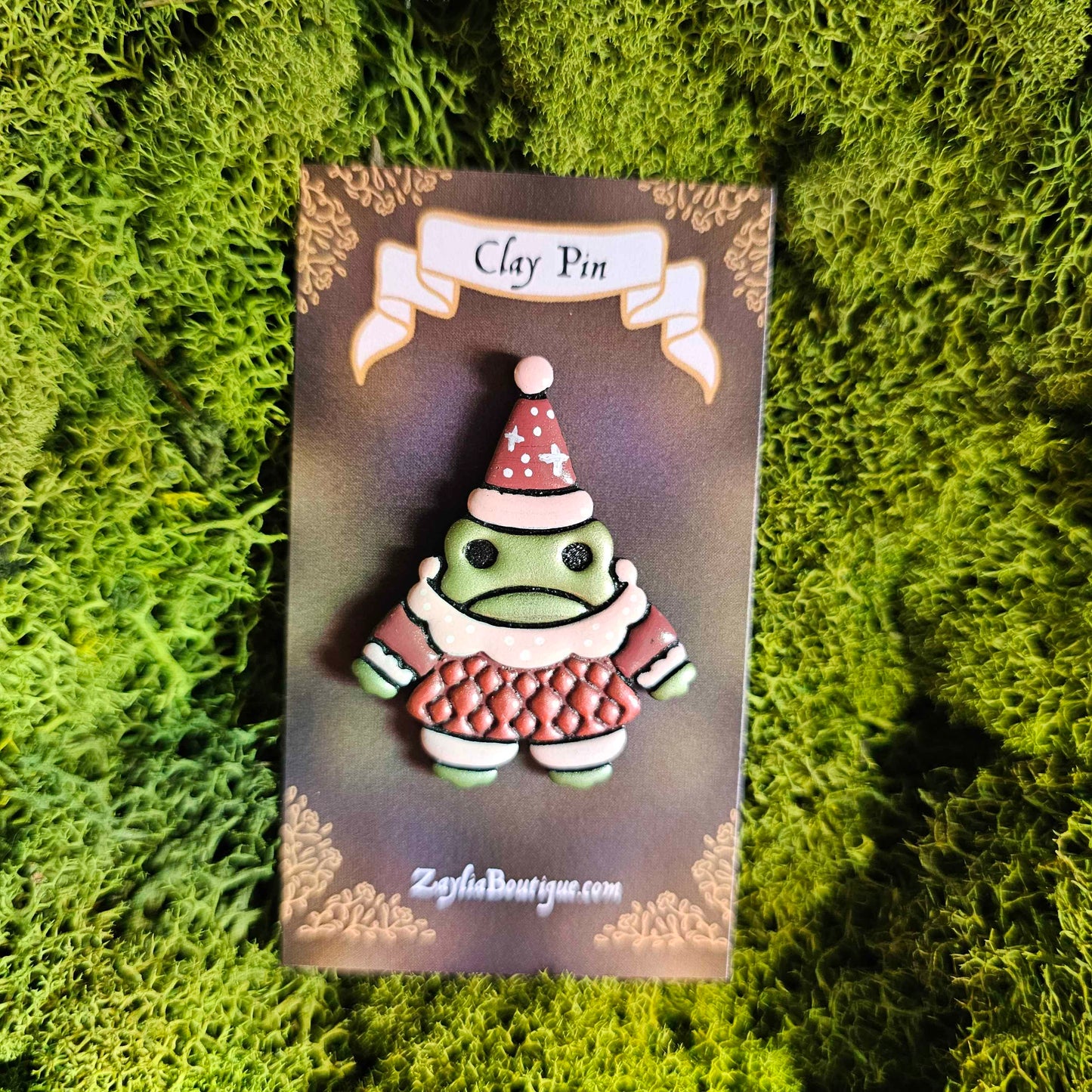 Sad Clown Frog Handmade Clay Pin