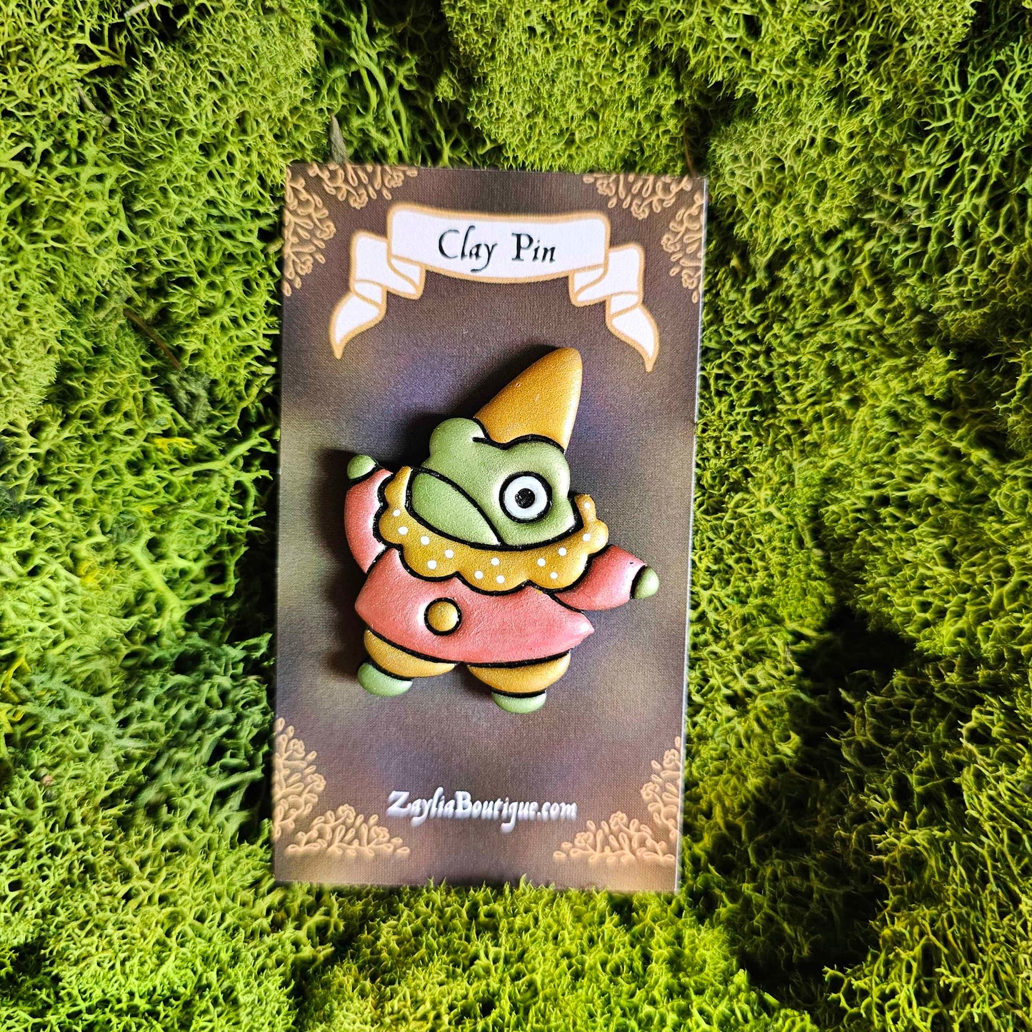 Jester Frog Handmade Clay Pin