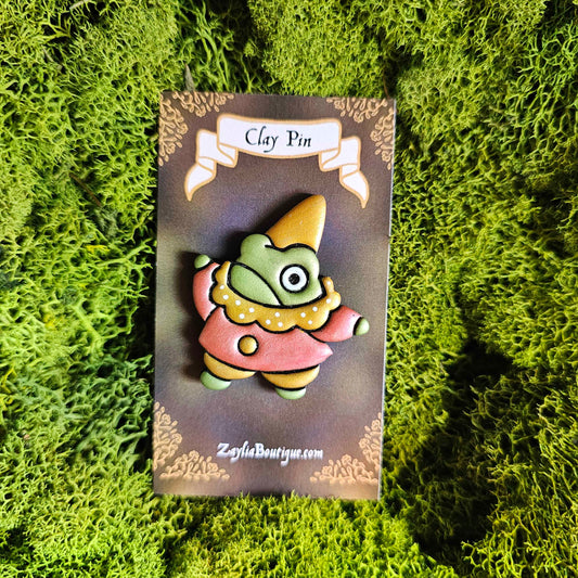 Jester Frog Handmade Clay Pin