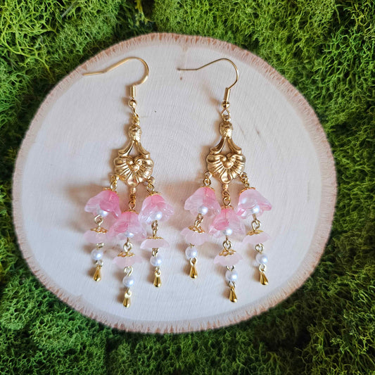 Pink Floral Vintage Handmade Beaded Earrings Limited Edition