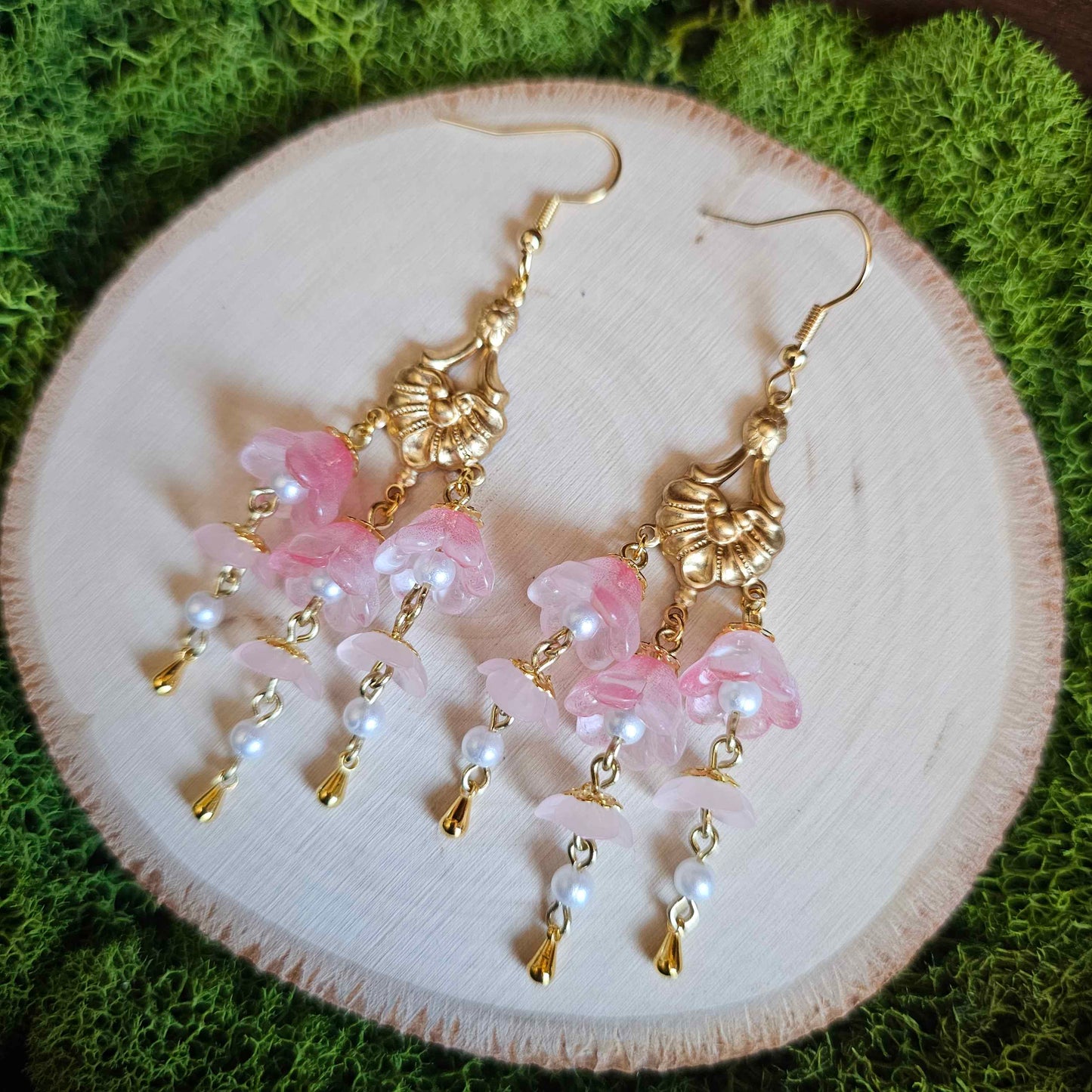 Pink Floral Vintage Handmade Beaded Earrings Limited Edition