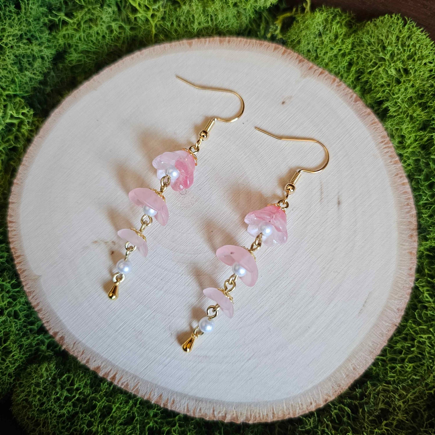 Pink Floral Dainty Handmade Beaded Earrings  Limited Edition
