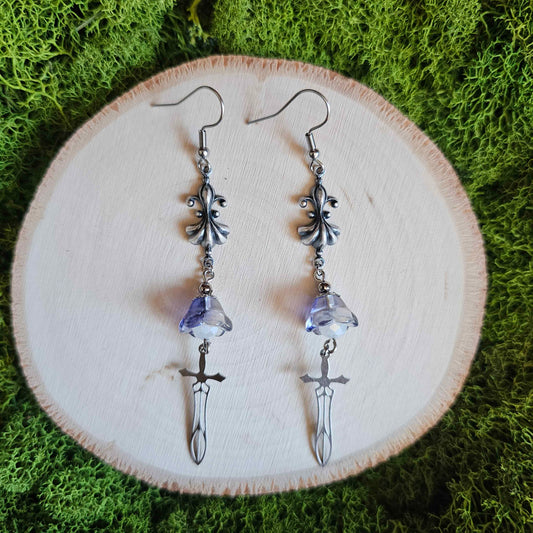 Vintage Floral Sword Handmade Beaded Earrings Limited Edition