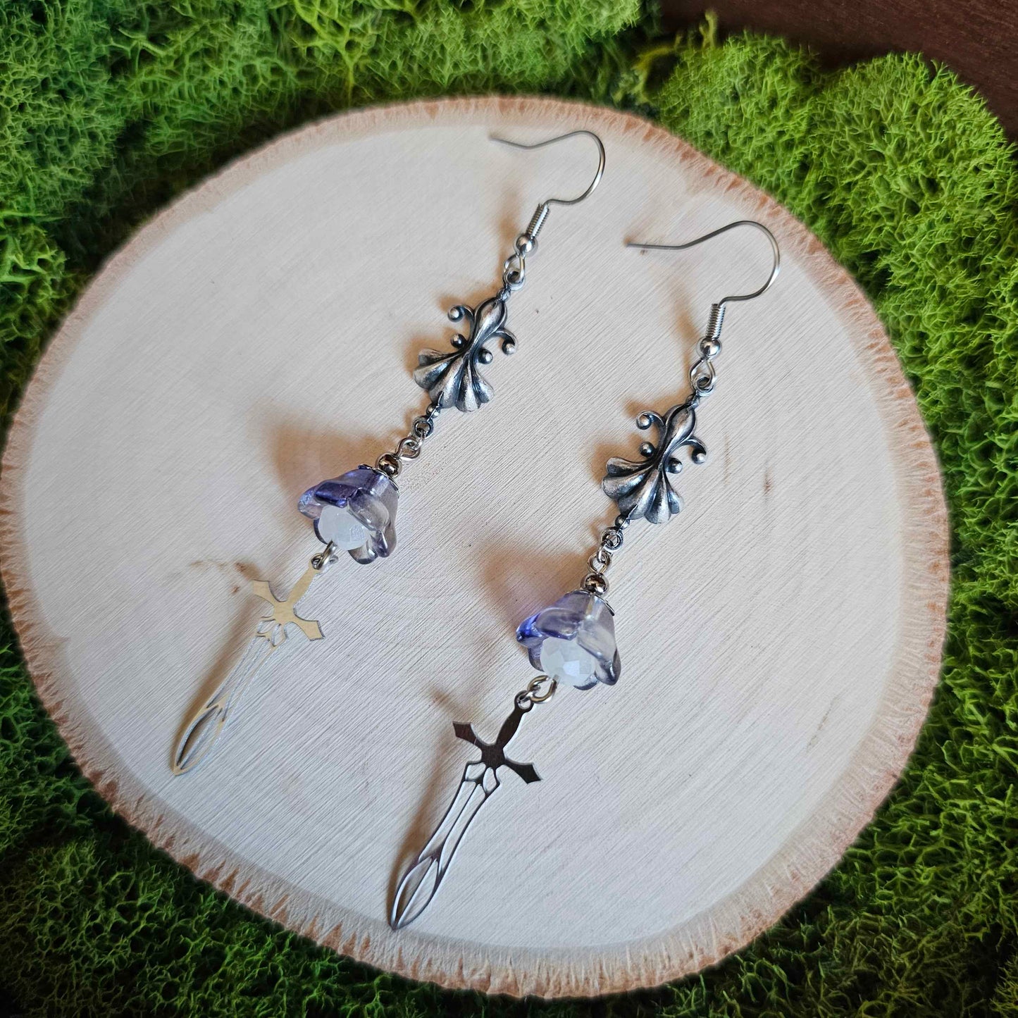 Vintage Floral Sword Handmade Beaded Earrings Limited Edition