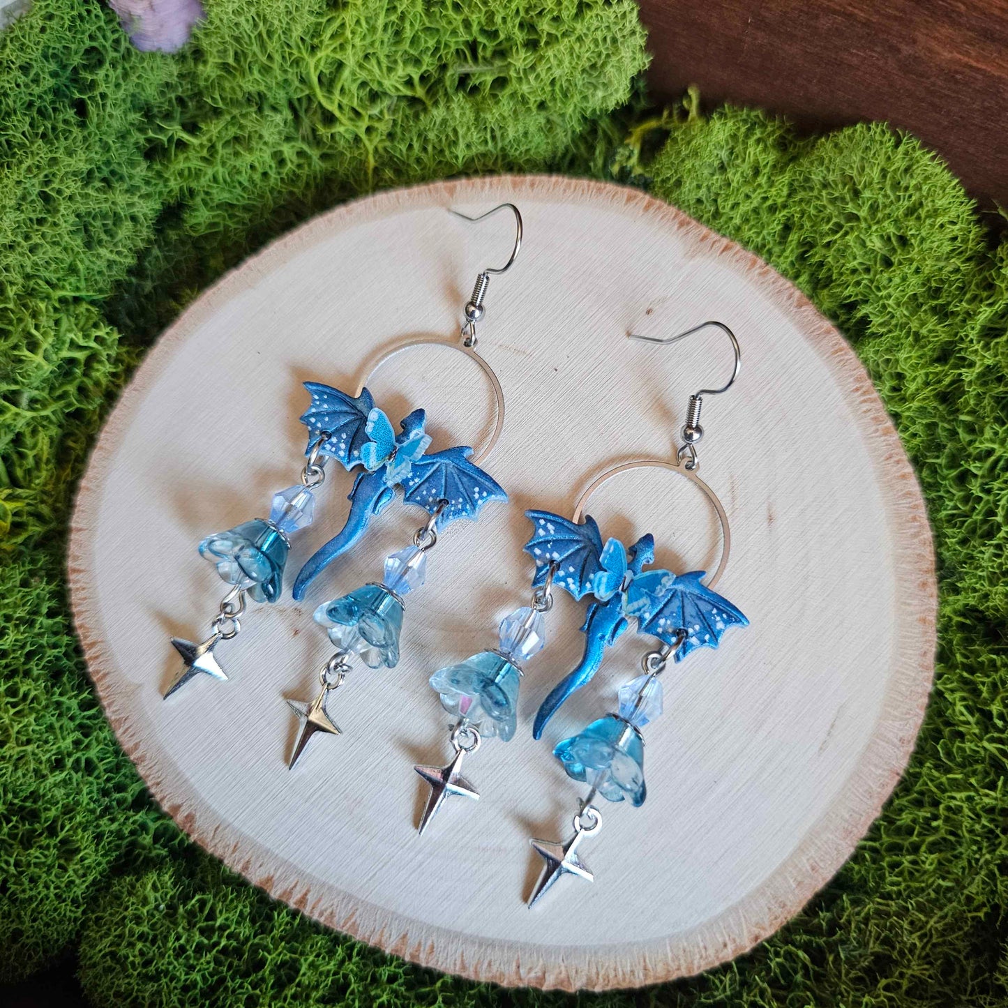 Blue Dragon Handmade Clay Beaded Earrings