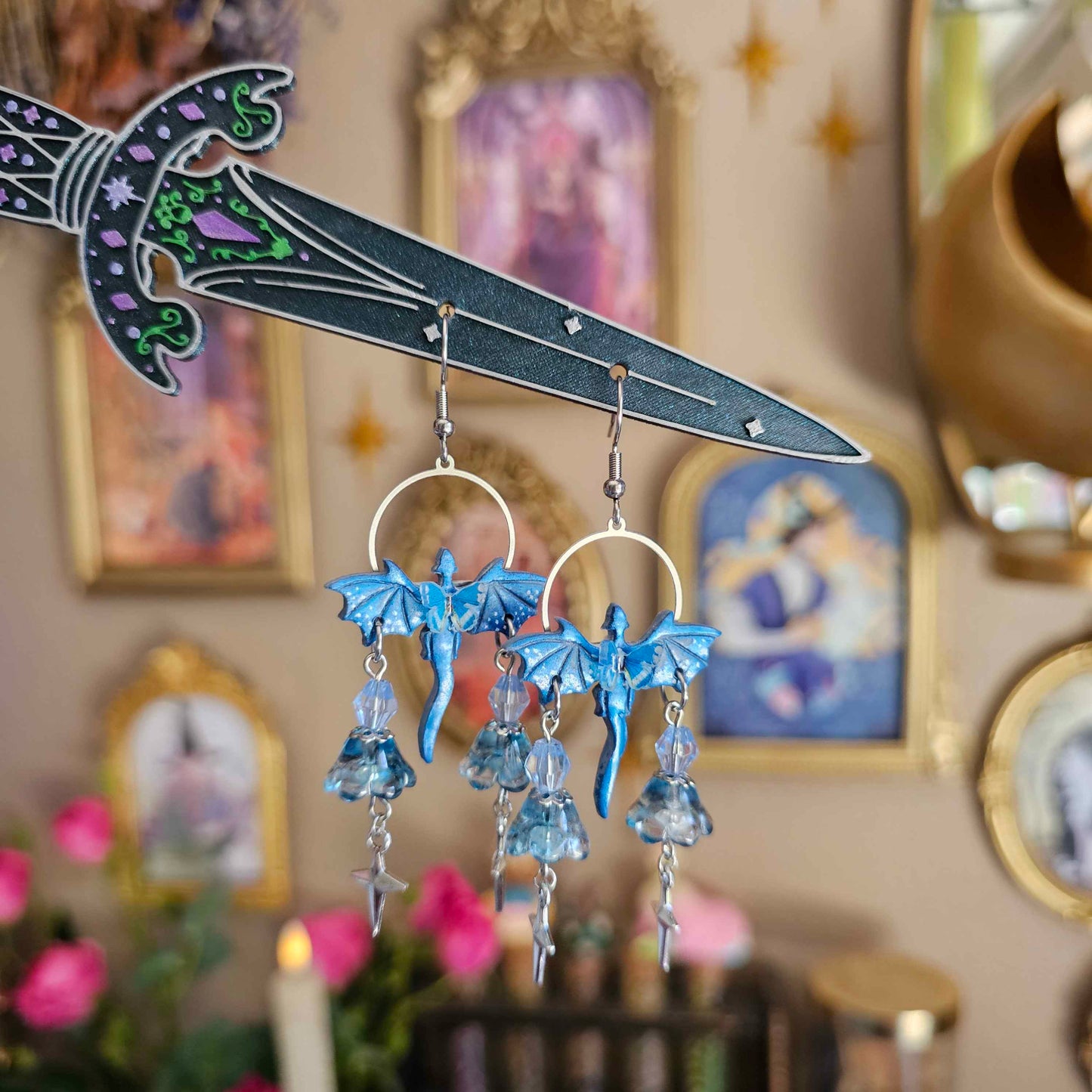 Blue Dragon Handmade Clay Beaded Earrings