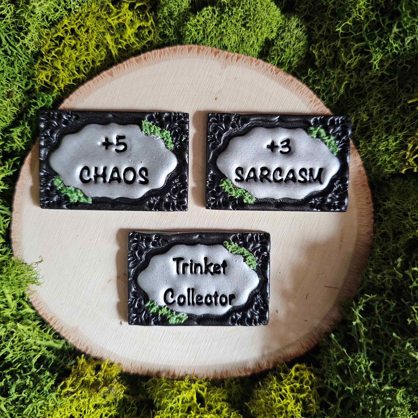 Silly and Whimsical Phrases, Handmade Clay Pin and Magnets